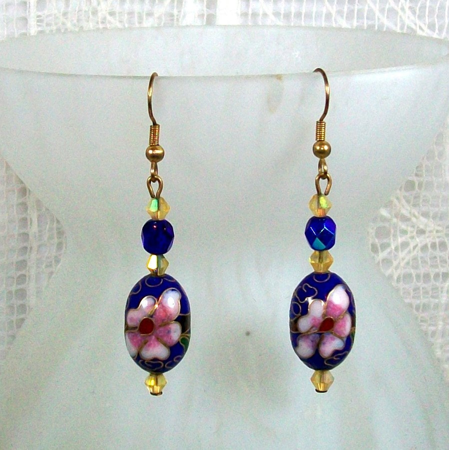 Dangle Earrings with Cobalt Blue Cloisonne Bead