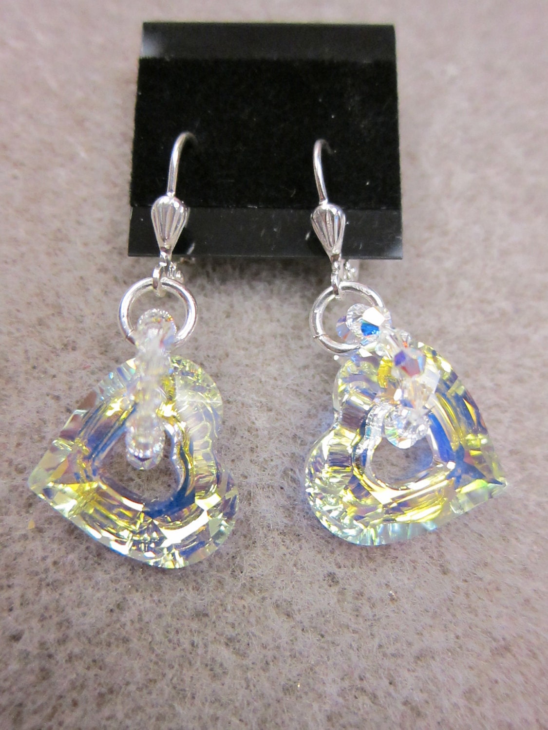 Swarovski Crystal AB Heart Silver Earrings