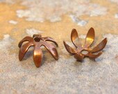 4 Trinity Brass 6mm  Small Petal Bead Caps Trinity Vintage Patina  -  LOW SHIPPING