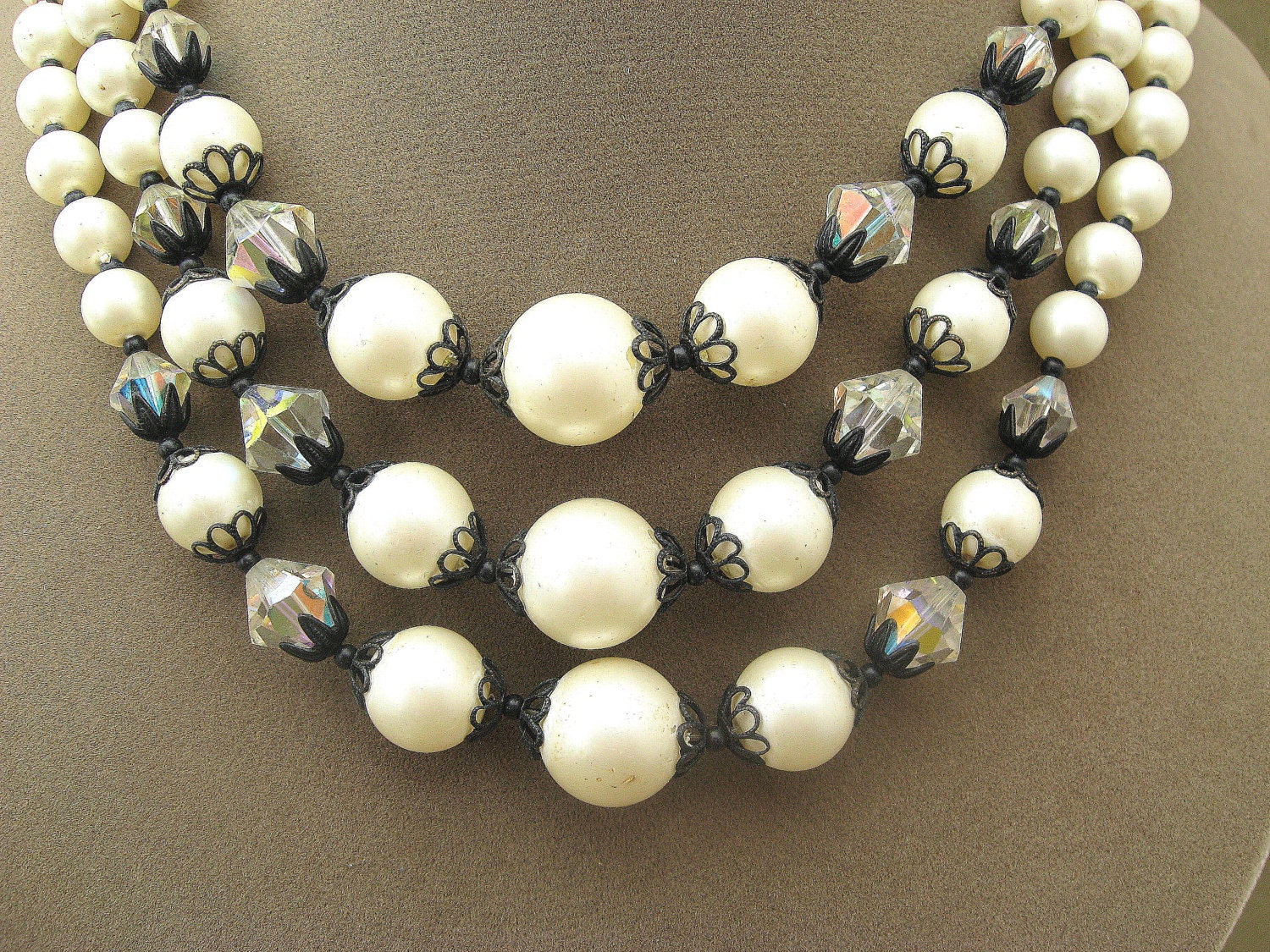 Pearl Crystal Black Lace Vintage Necklace Beaded