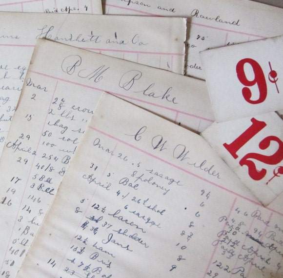Antique Grocery Store Ledger Sheets - Receiving Book - 1892 - Great size to add to journal pages - GathererGreatThings