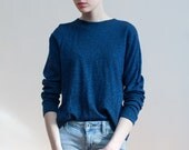 vintage metallic sweater / metallic blue wool knit / M