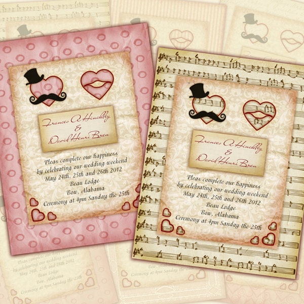 Custom digital Wedding Invitations. Vintage Printable card. Wedding decorations. Rusteam