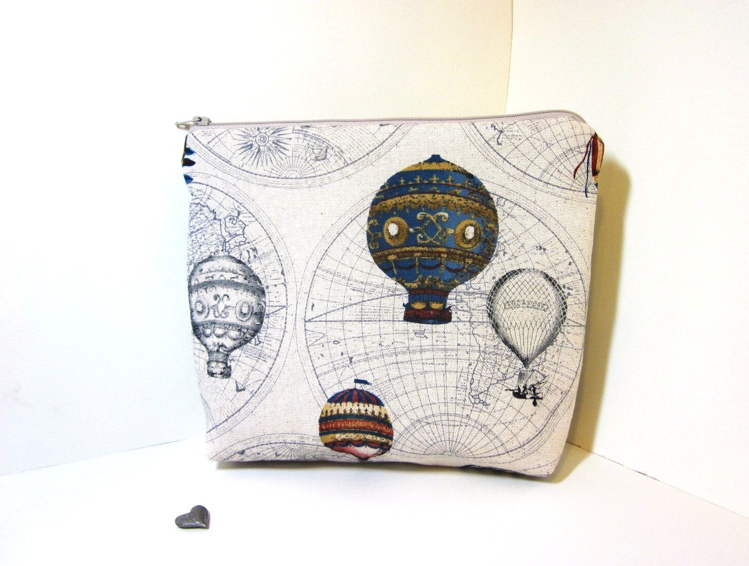Large Cotton Zipper Pouch - Hot Air Ballons