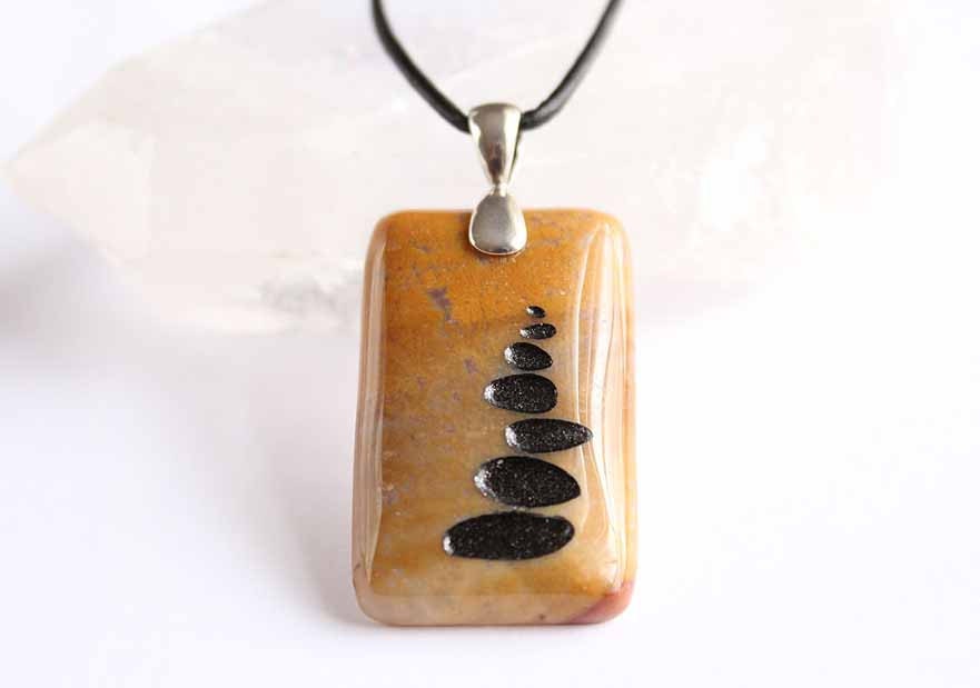 Rock Cairn - Engraved Stone Pendant - A Celebration of the Journey - Moonlight Jasper