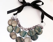 Bib Necklace with Black Self Tie Ribbon Necklace. Ribbon Jewelry
