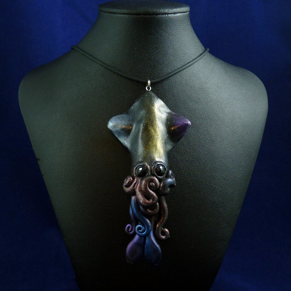 Deep Space Squid Necklace - Handmade Polymer Clay Jewelry
