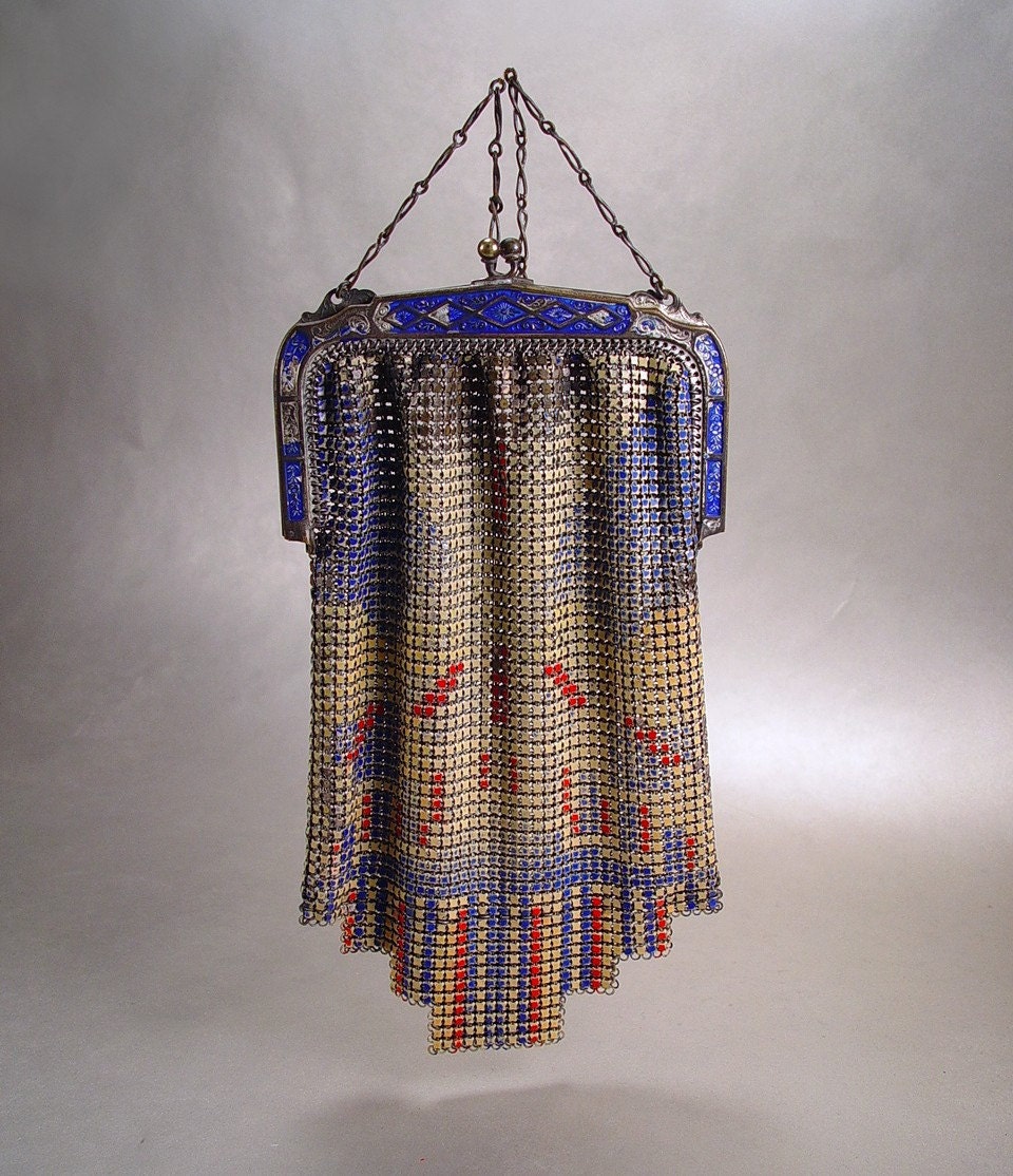 Art Deco Whiting & Davis Purse Enameled Mesh Bag Vintage 1920s Designer