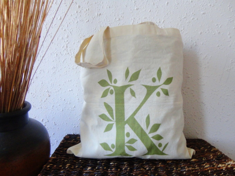 Personalized Leaf Monogram Tote Bag in Olive Green