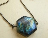 Labradorite Choker Necklace on Sparkly Chain - Eagle Nebula