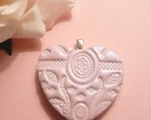 Valentine's Day Heart Pendant Pink: handmade polymer clay jewelry