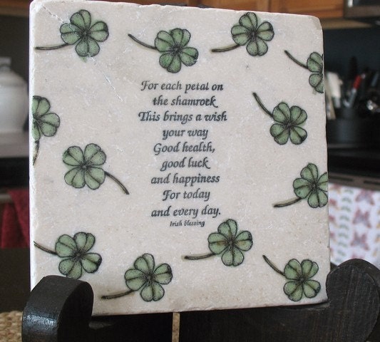 Good Health, Good Luck Irish Shamrock Tile Trivet
