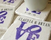 Personalized Purple Love Statue  Coasters, Set of 4