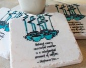 Steaming Hot Coffee Cup Tile Coasters, Set of 4, Azure Blue
