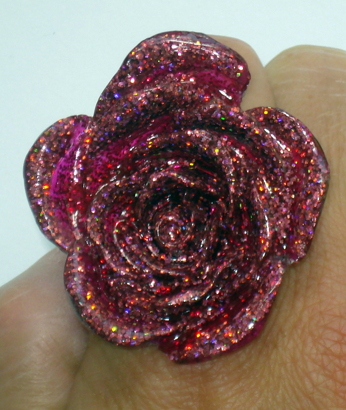 Pink glitter rose ring