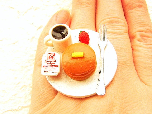 Miniature Food Ring Pancakes Coffee Cute Food Jewelry