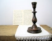 SALE Antique Mahogany Turned Wood Candlestick Brass Insert Farmhouse Chic