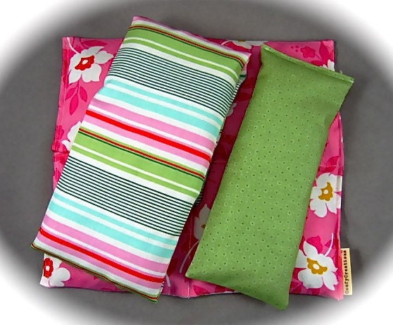 Therapy Pack Neck Back i PIllow 3 PC Gift Set Organic Flaxseed Rice Lavender Scented Heather Bailey Swing Toss in Pink