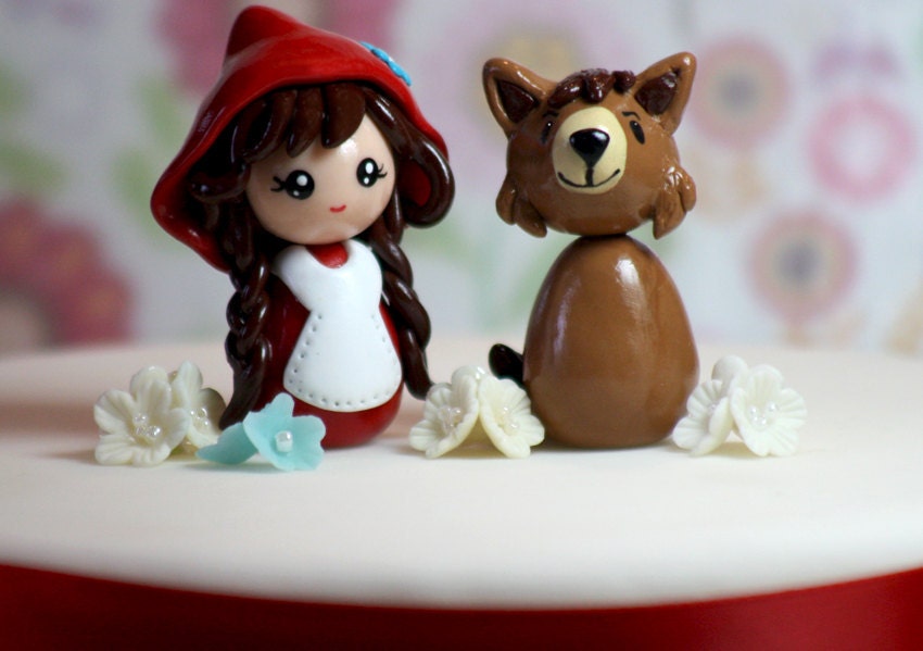 Little red riding hood and wolf cake topper figurine