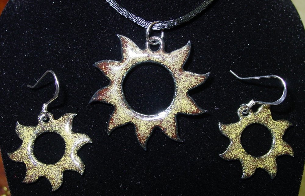 Sunshine Pendant & Earrings (Hand-Fired, Enameled Copper With Sterling Silver Findings)