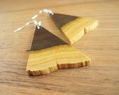 Recycled Wood Earrings - Lignum Vitae - Large Triangle - Statement - Angle - Funky - Geometric - Yellow Green - Natural - Earthy - Raw Edge
