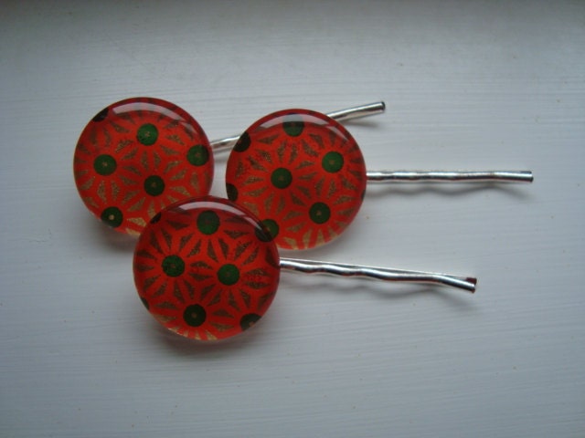 Funky Orange and Green Hairpins - Set of 3