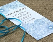 Modern Floral Long Save the Date Card: whimsical and elegant design, customize the colors