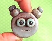 Robot Face Brooch - Rustic Silver Blue MADE TO ORDER Geek Jewelry Gift - Clay, Wire, Paint
