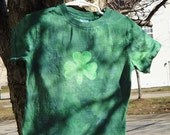 Kids T-Shirt: Green with Batik Lucky Shamrock, Short Sleeves (5/6) Ready to Ship