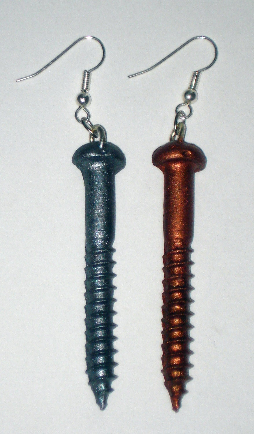 Punky Grrrl metallic silver and copper screw/nails earrings