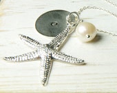 Set of 4  Monogrammed Starfish Necklace Perfect or your Bridesmaids:) Mothers Day Gifts