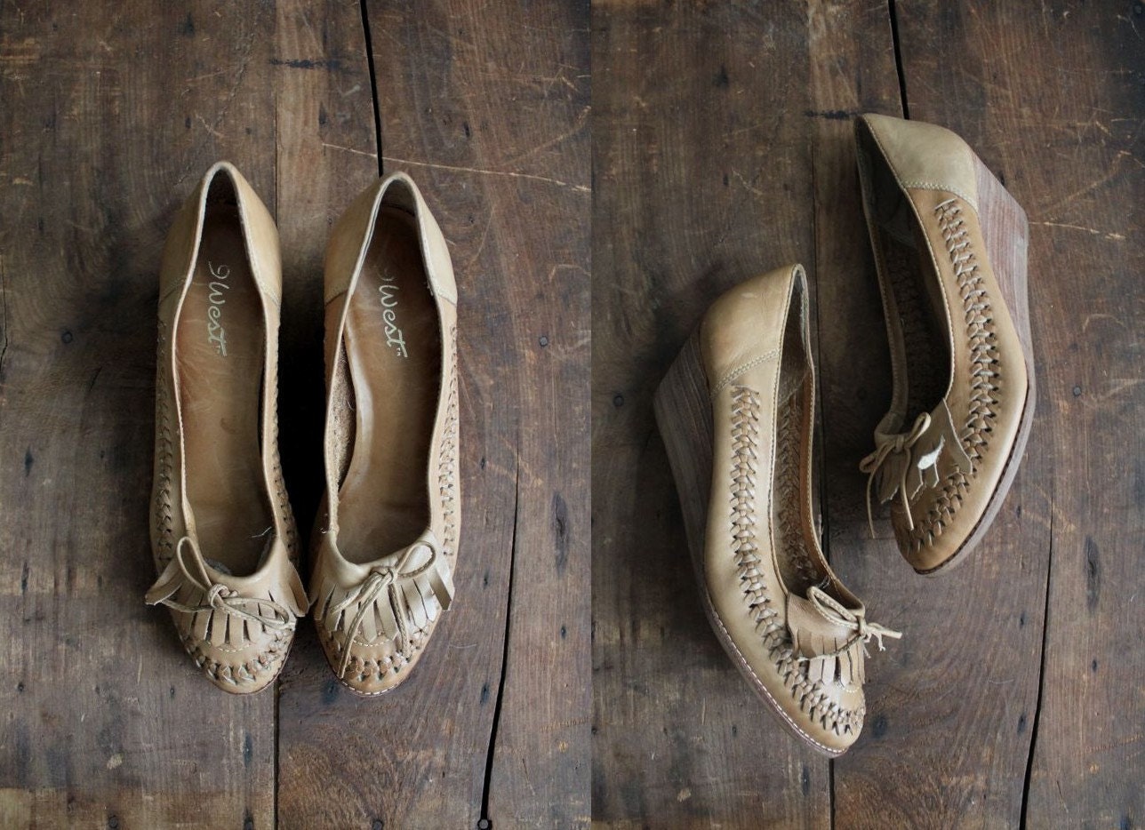 1970s vintage nut braided leather wedges 8