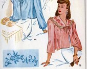 Vintage 40s McCall 1123 BEST Embroidered Bed Jacket Sewing Pattern Size Large 38-40