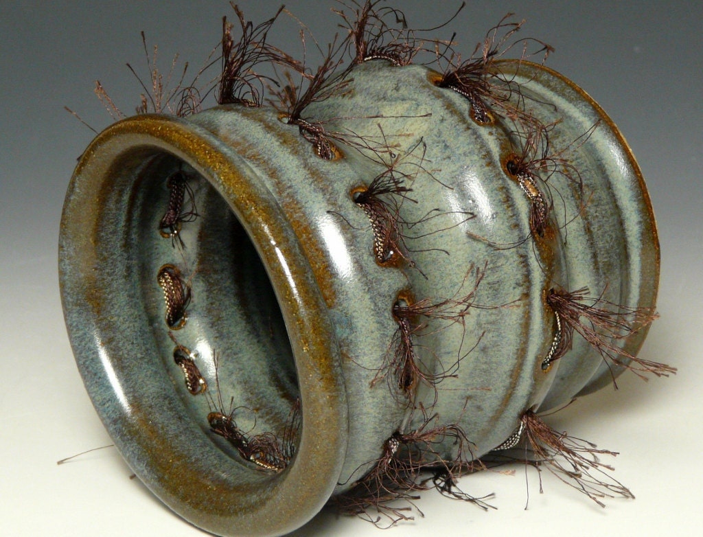 Funky Stitched Pottery Vessel
