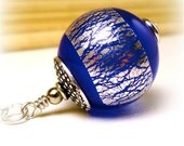 Lampwork Glass Necklace Cobalt Blue Lampwork Hollow Sterling Silver Beaded Necklace