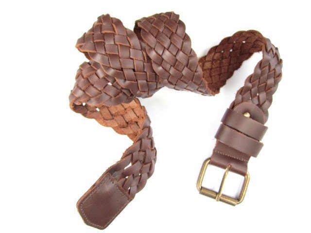 BRAIDED LEATHER BELT  - Unisex Design - Milk Chocolate Brown - woven belt