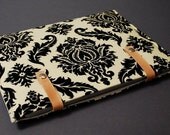 iPad 3 Case / iPad 2 Case / iPad 1 Case / iPad 2 Cover / iPad 1 Cover / iPad Case / Padded Case with Strap - Damask Large Black and Cream