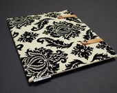 13 MacBook Case / 13 MacBook Air Case / 13 MacBook Pro Case / Cover / MacBook Sleeve / Padded Case with Strap - Damask Large Black and Cream