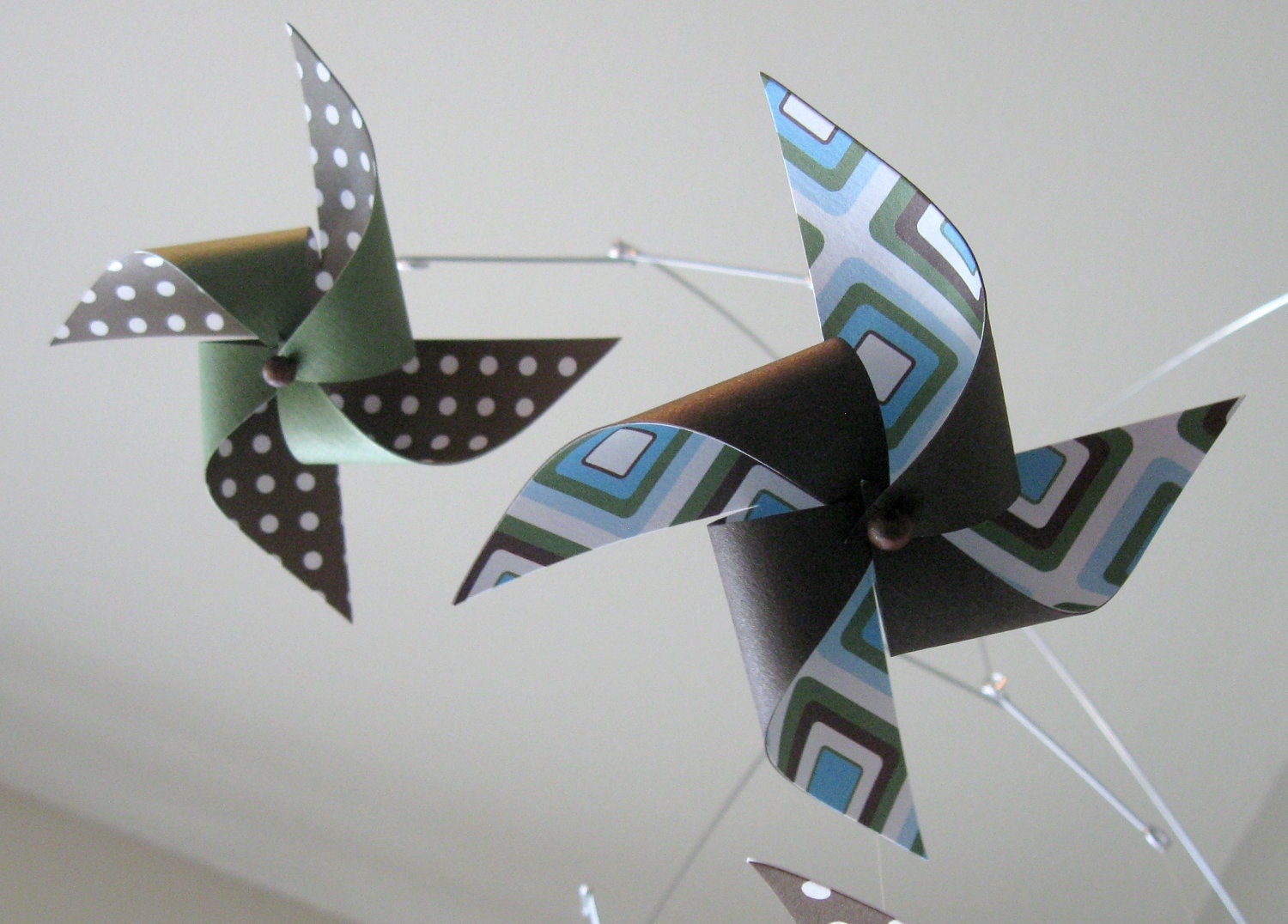 Baby Nursery Crib Pinwheel Mobile: Dots and Squares