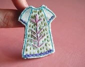 Textile brooch  - dress with hand embroidery