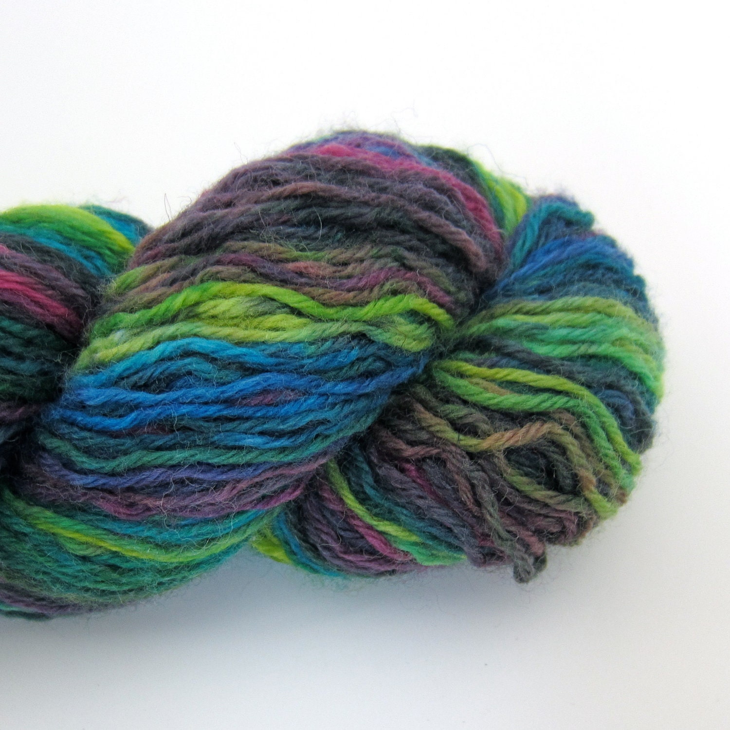 Self Striping Sock Yarn - Chartreuse, Blue, Emerald and Magenta - Hand Dyed - Ariel