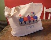 Tote Bag with Birthday Party Watercolor Painting of Girlfriends and Balloons Image