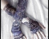 Mirage Arm Warmers - Navy Blue White Pale Yellow Black Tan Brown Floral Mandelas - Gothic Tribal Namaste Steampunk Noir Mehndi Gypsy Yoga
