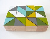 Art Block Magnets - 12 Hand Painted Geometric Wood Blocks 1x1x1" in Midwest Modern Set (Gray, Green, & Yellow)