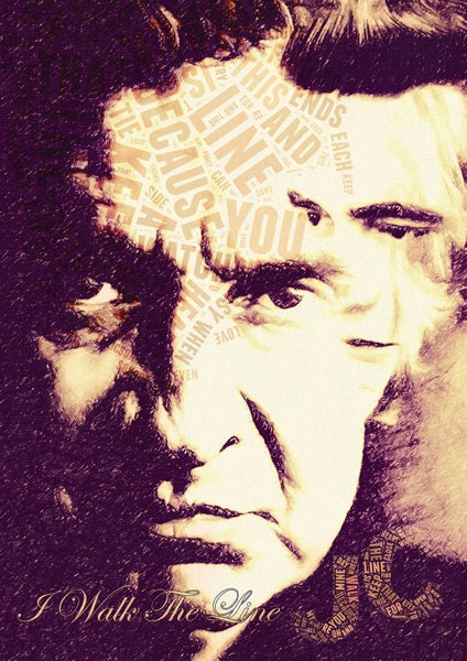 Johnny Cash poster cotton canvas Handmade Wall Decor dark sepia typography print mixed media