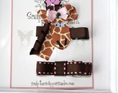 Giraffe Ribbon Sculpture Bow. Zoo Animals Giraffe Ribbon Clippie. Free Ship Promo.