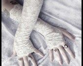 Fionn Lace Arm Warmers - Pale Ivory Floral - Gothic Victorian Belly Dance Fetish Fishnet Bridal Lolita Goth Off White Woodland Mori Girl