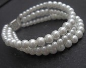 White Pearl Bracelet - Multi strand, Wedding, Prom