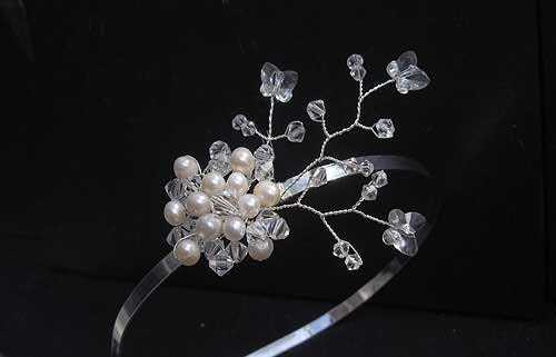 Wedding Headband - Butterfly Side Tiara, Pearl, Crystal and Fresh Water Pearls