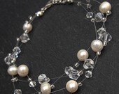 Multi Strand Pearl And Crystal Bridal Bracelet - Wedding Bracelet - Illusion Bracelet